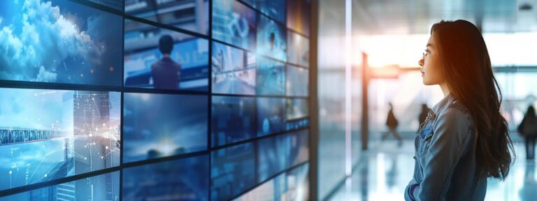 a dynamic, split-screen composition showcasing various ai ad generators in action, each distinctly highlighted by vibrant colors and representative visuals, emphasizing their unique features against a sleek, modern backdrop.