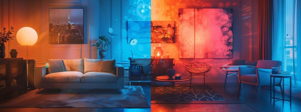 a dynamic split-screen comparison showcasing vibrant ai-generated advertisements on one side and classic, muted traditional print ads on the other, illuminated by contrasting lighting to emphasize their distinct styles and effectiveness.
