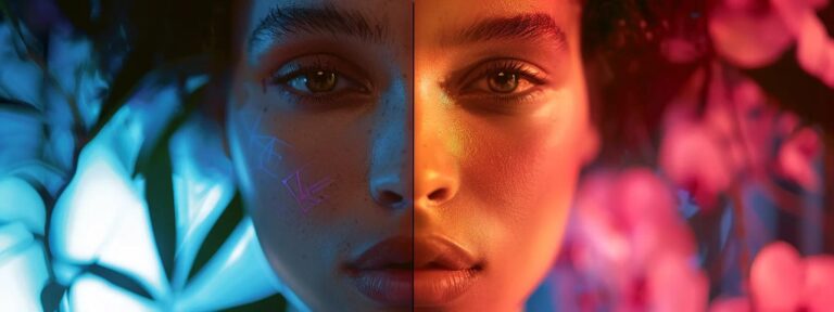 a dynamic split-screen composition contrasting vibrant, innovative ai-generated advertisements on one side with authentic, emotionally resonant human-created ads on the other, illuminated by dramatic lighting that emphasizes the tension between technology and creativity.