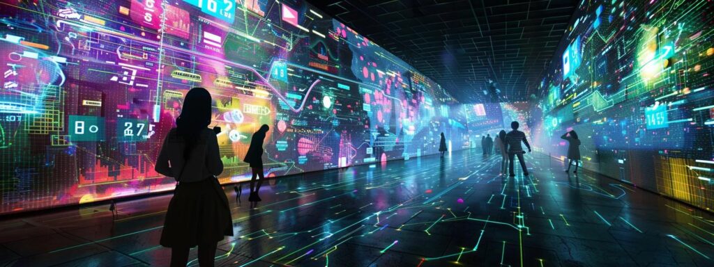 a futuristic digital landscape brimming with vibrant charts and dynamic data streams symbolizes the transformative power of automated ad campaigns in marketing strategies.