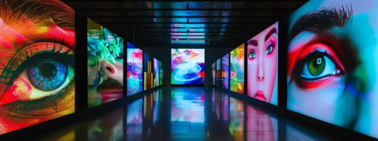 a juxtaposition of vibrant digital screens showcasing ai ad campaigns, contrasted against classic print advertisements, all illuminated under soft, focused lighting to highlight the evolving landscape of advertising strategies.