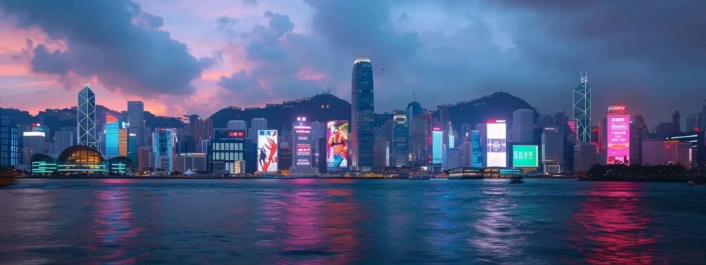 a sleek, futuristic city skyline illuminated by vibrant digital billboards showcases the transformative power of ai advertising, highlighting a bustling marketplace filled with diverse individuals engaged in dynamic interactions.