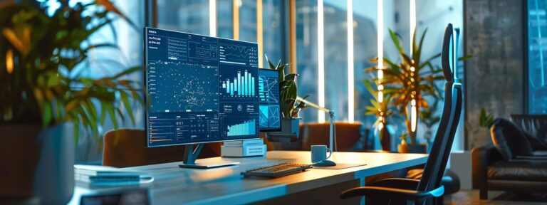 a sleek, modern workspace bathed in natural light, showcasing an engaging digital interface filled with vibrant graphics of various ai ad generator payment plans, inviting exploration and creativity.