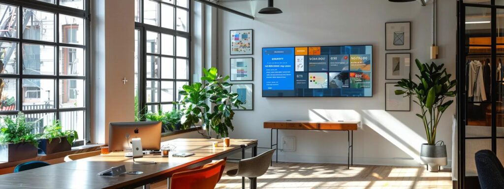 a sleek, modern workspace bathed in natural light, showcasing an interactive digital display that visually compares tiered pricing options and essential features of an ai ugc platform, highlighted by bright accents and minimalist decor.