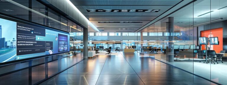 a sleek, modern workspace is illuminated by soft, natural light, showcasing a striking juxtaposition of advanced ai technology with creative advertising visuals displayed on vibrant screens.