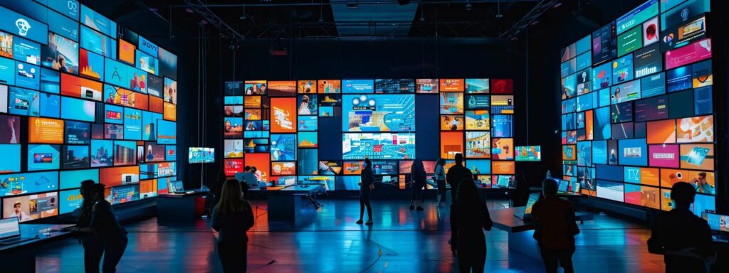 a striking, high-contrast image showcasing a modern workspace filled with vibrant ai tools and digital screens, symbolizing the innovative shift in content creation strategies compared to traditional methods.