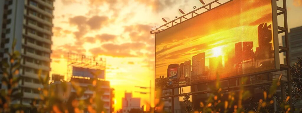 a striking juxtaposition of a sleek digital billboard showcasing vibrant ai-generated advertisements beside a classic, worn-out print ad in a bustling cityscape, bathed in the warm glow of golden hour light.