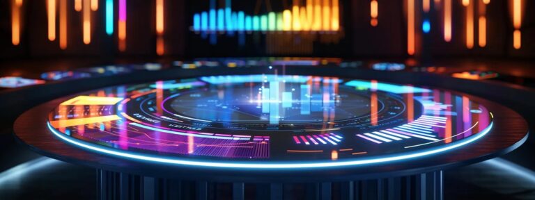 a striking visual of a vibrant negotiation table adorned with dynamic charts and graphs, symbolizing the enticing discounts offered by ai ugc providers for long-term partnerships, illuminated by soft, warm lighting that emphasizes collaboration and opportunity.