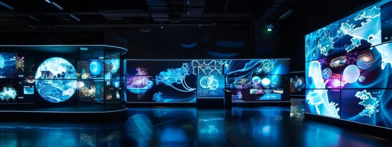 a vibrant and dynamic marketing landscape showcasing futuristic digital interfaces and ai technology seamlessly integrating into advertising strategies, illuminated by a radiant glow that symbolizes innovation and efficiency.