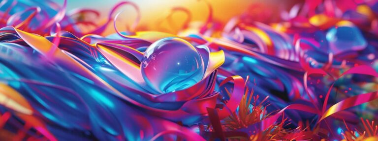 a vibrant and futuristic digital landscape, symbolizing the intersection of technology and authenticity, with bold colors illuminating a seamless blend of organic and ai-generated elements that reflect the complexity of brand messaging.