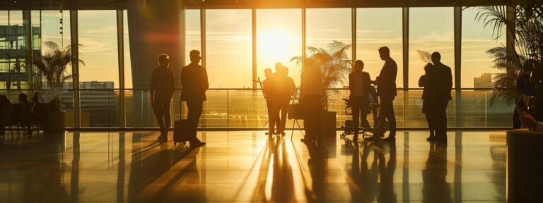 a vibrant and modern office space showcases a diverse group of entrepreneurs enthusiastically discussing their success stories, illuminated by soft natural light filtering through large windows, highlighting the transformative impact of ai ad generators in 2023.