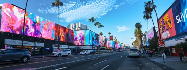 a vibrant and thought-provoking scene depicting a futuristic advertising landscape, where a striking contrast between sleek, ai-generated billboards and emotive, hand-painted ads showcases the evolving dialogue between technology and human creativity.