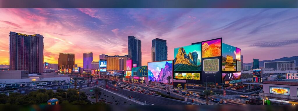 a vibrant city skyline at dusk, illuminated by colorful digital billboards promoting innovative ai ad generators, showcasing their value in modern marketing.