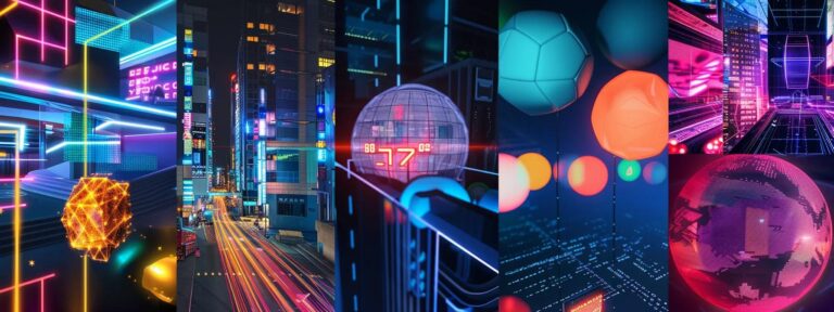 a vibrant collage showcasing the top five innovative ai ad generators, each represented by distinct and colorful icons against a sleek digital backdrop, emphasizing their value for small businesses.