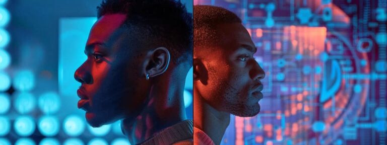 a vibrant comparison chart illustrating the dynamic performance of ai advertisements against traditional marketing techniques, set against a sleek, modern backdrop with glowing digital elements highlighting key metrics for visual impact.