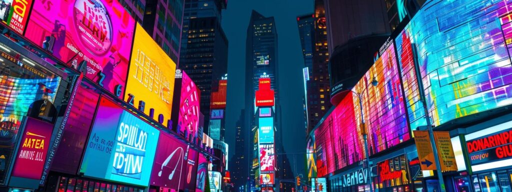 a vibrant digital landscape showcasing a futuristic city skyline illuminated by colorful billboards, symbolizing the bold shift from traditional advertising to innovative ai-driven marketing strategies.