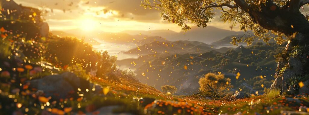a vibrant digital landscape showcases diverse user-generated content, with dynamic visuals representing the impactful roi achieved through innovative ai solutions, illuminated by a warm golden hour glow.