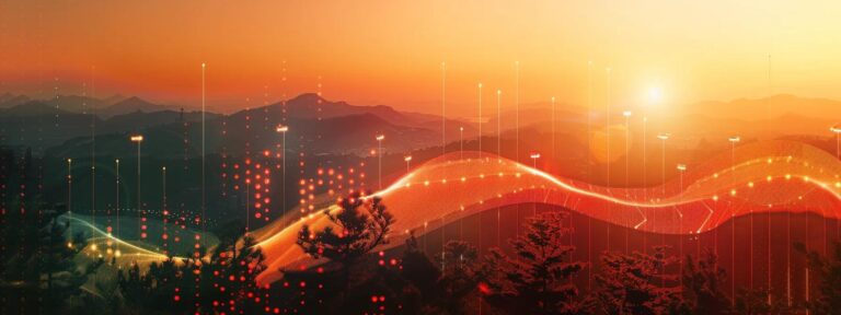 a vibrant digital landscape showcasing a dynamic graph soaring upward, illuminated by a brilliant sunrise, symbolizing the measurable success and growth potential of ai ad campaigns.