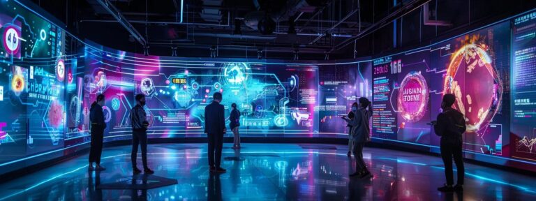 a visually striking scene of a futuristic digital landscape, featuring vibrant charts and graphs representing the cost analysis of ai ad generators versus traditional ads, illuminated by dynamic neon lights that convey innovation and modernity.