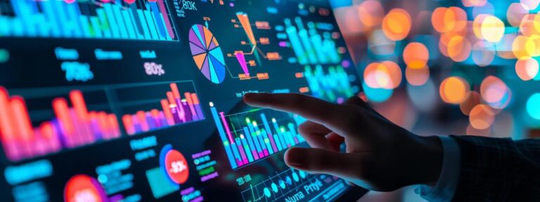 a visually striking scene of a dynamic, futuristic digital landscape showcasing a vibrant ai ad generator dashboard with fluctuating graphs and metrics, illuminated by soft, glowing lights that emphasize the interplay between features and pricing.