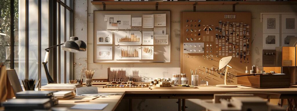 an intricate workspace bathed in warm, natural light, showcasing a diverse selection of subscription model charts and ai-generated content examples, inviting exploration and creativity.