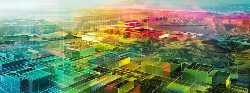 an intricately layered digital landscape illustrating diverse pricing tiers in ai ugc platforms, with vibrant color-coded sections representing various features, set against a sleek, modern interface backdrop.